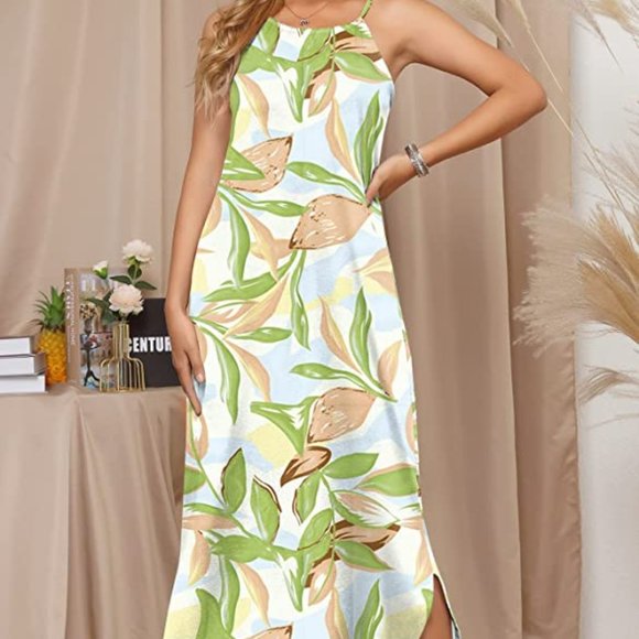 Summer Side Slit Halter Maxi Dress